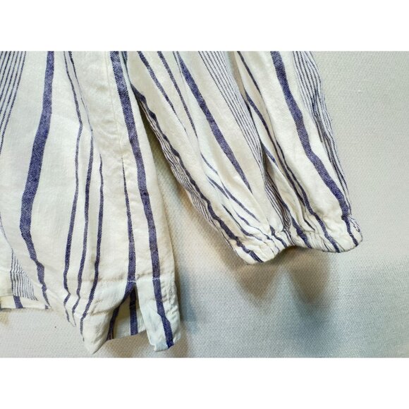 Loft Womens Linen Blend Button Up Shirt Size L White Blue Striped Casual Summer - Picture 11 of 12